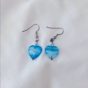Vintage Women's Small Blue Heart Bead Dangle Drop Earrings